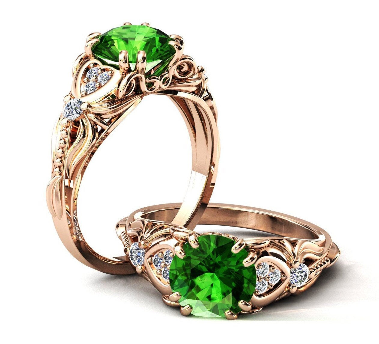 Floral Tsavorite Engagement Ring Vintage Green Etsy