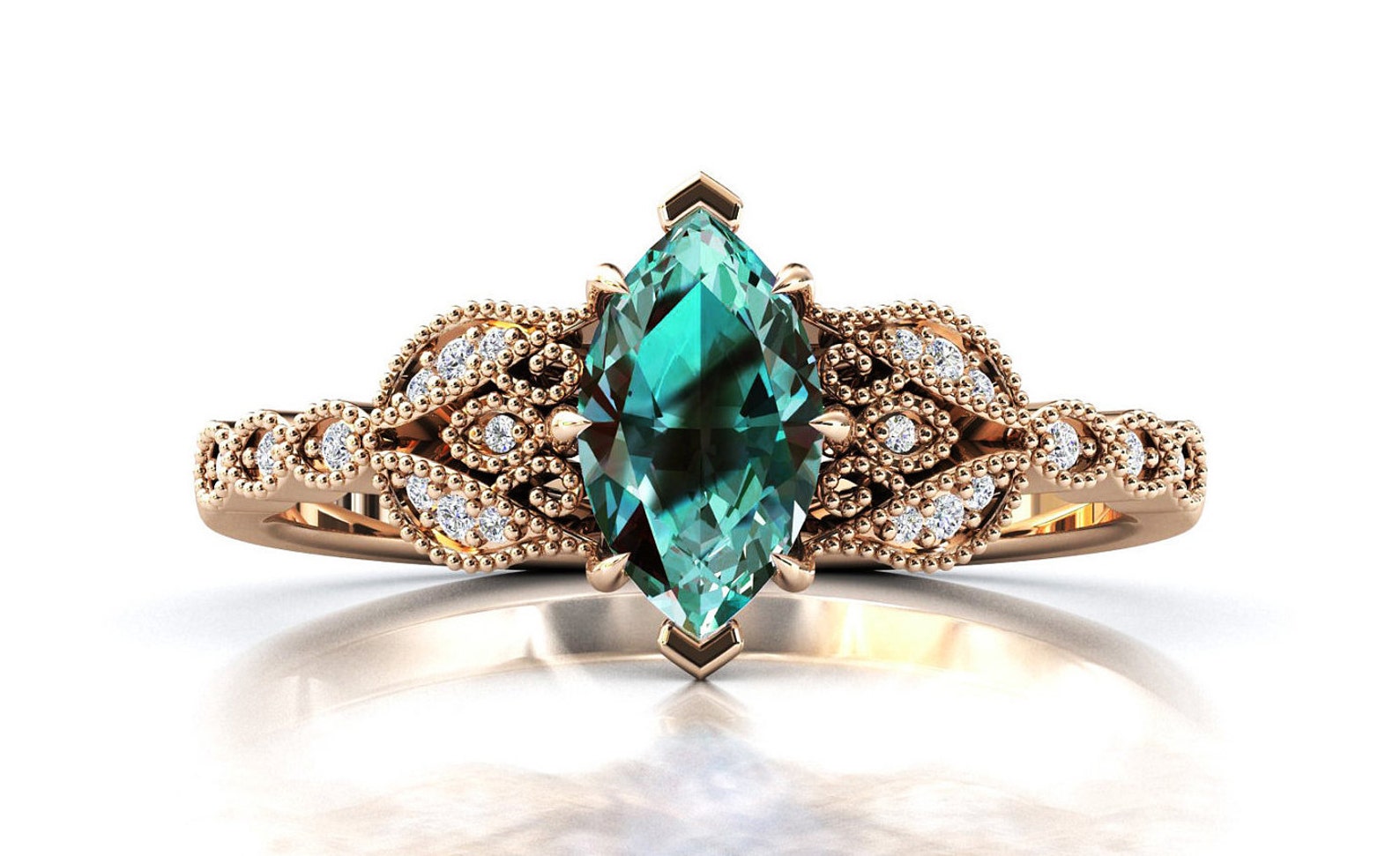 Hydro Green Alexandrite Engagement Ring Marquise Alexandrite Etsy