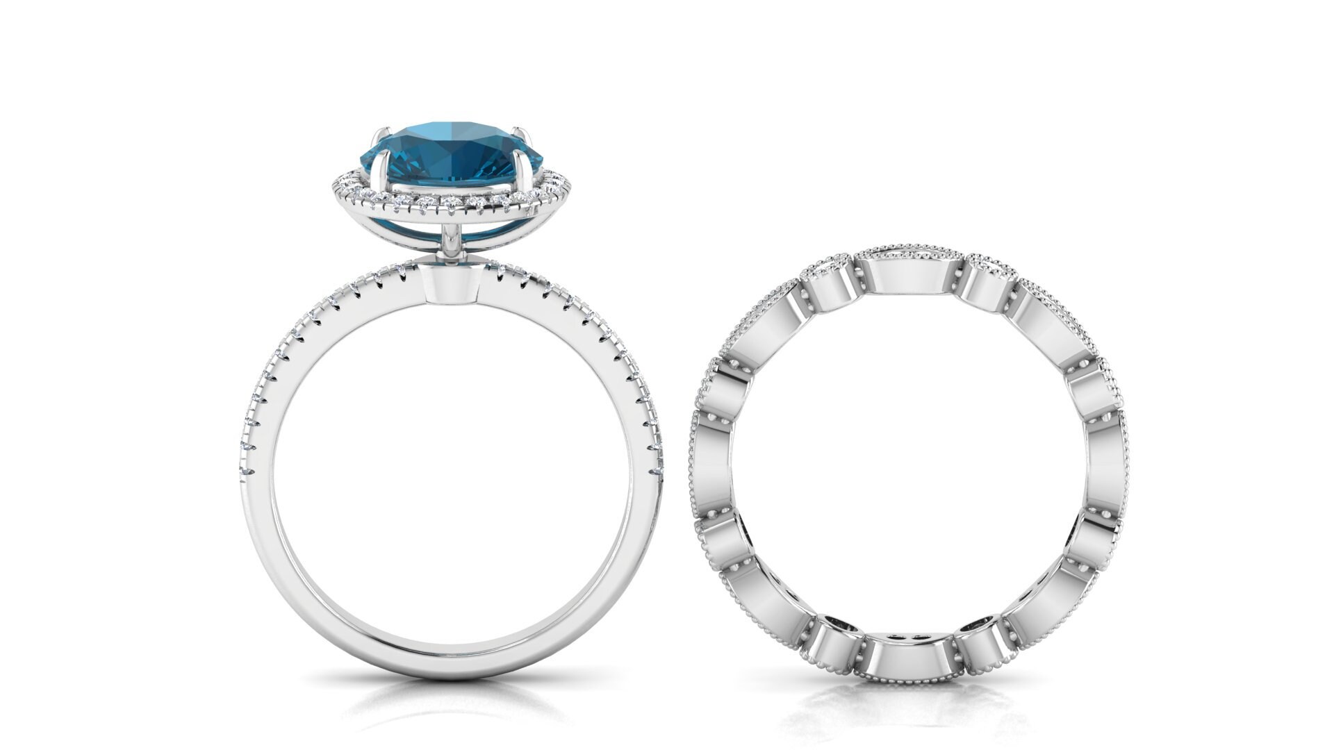 London Blue Topaz Engagement Ring Set Blue Gemstone Engagement Etsy