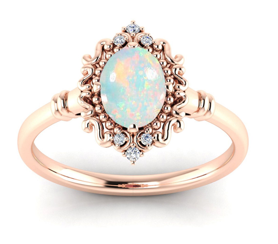 Milgrain Antique Opal Engagement Ring Women Opal Art Deco | Etsy