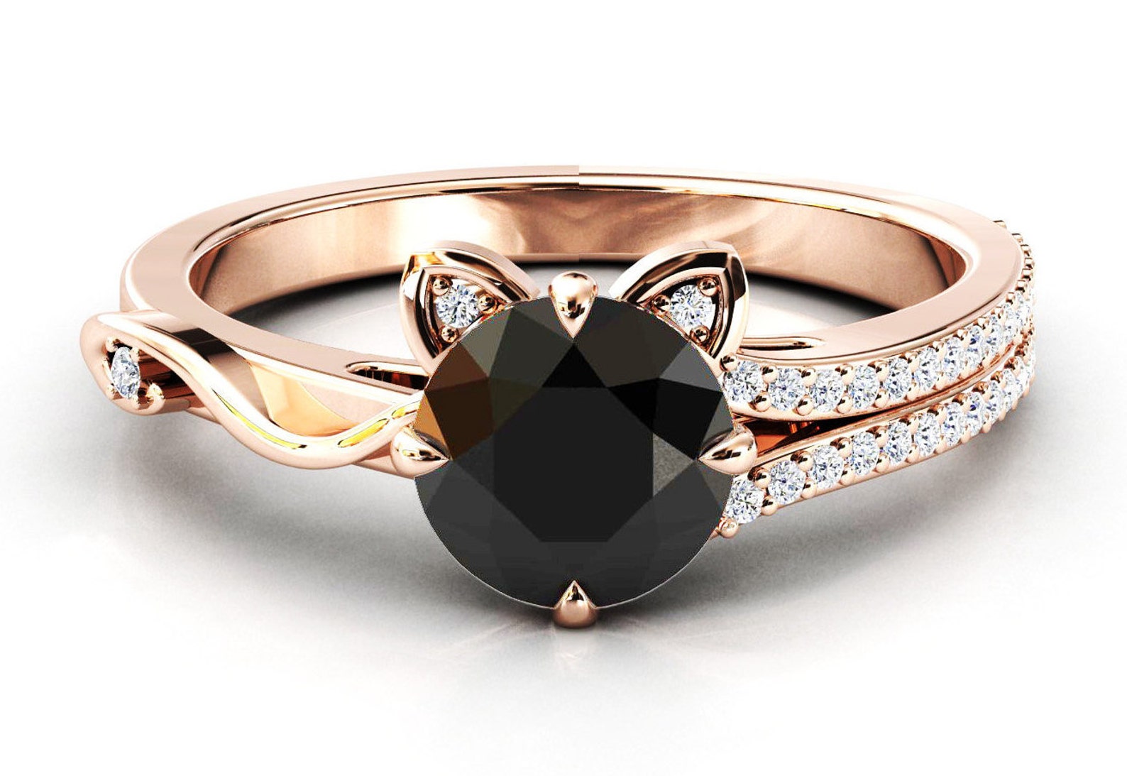 14k Rose Gold Black Onyx Engagement Ring Unique Black Onyx Art Etsy