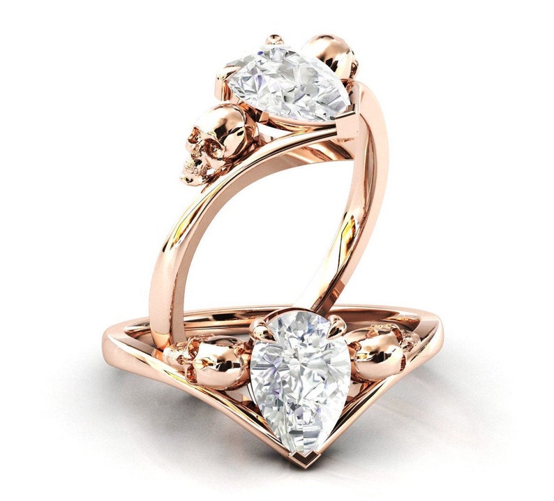 Pear Cut Moissanite Engagement Ring Vintage Moissanite Wedding Ring 14k Gold Skull Engagement Ring Antique Moissanite Bridal Promise Ring