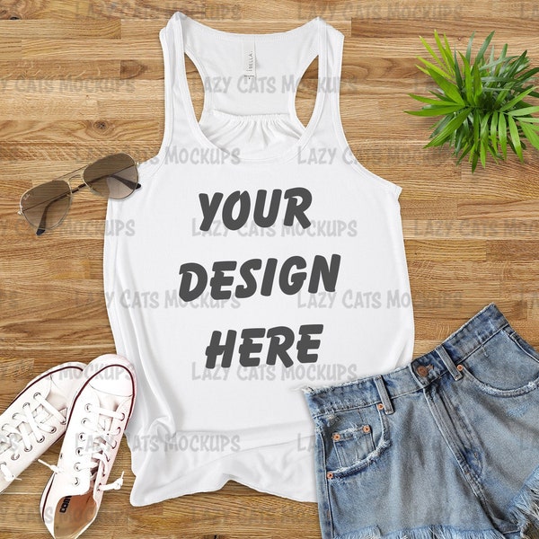 White Tank Top Mock Up Bella Canvas 8800 Racerback Flat Lay Adult Tee Image Blank Digital Instant Download Racerback Mockup Illustration