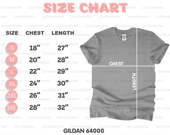 Gildan 64000 Size Chart Gildan Size Chart T Shirt Mock Up Etsy