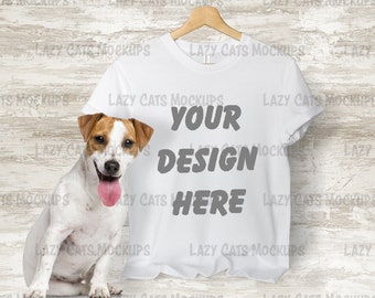 WhiteT-shirt Mock Up Bella Canvas 3001 with Dog Tshirt Mockup Image Flat Lay Adult Tee Blank Digital Instant Download Shirt Illustration