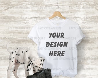 White T-shirt Mock Up Bella Canvas 3001 with Dog Tshirt Mockup Image Flat Lay Adult Tee Blank Digital Instant Download Shirt Illustration