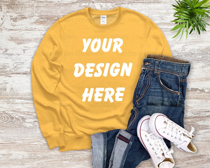 Download Gold Yellow Gildan 18000 Mock up Sweatshirt Mock up Women ...