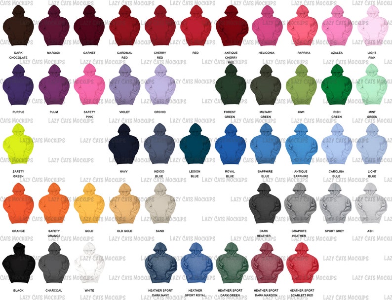 Color Chart Of 47 Colors Gildan 18500 Hoodie Sweatshirt Clean Etsy