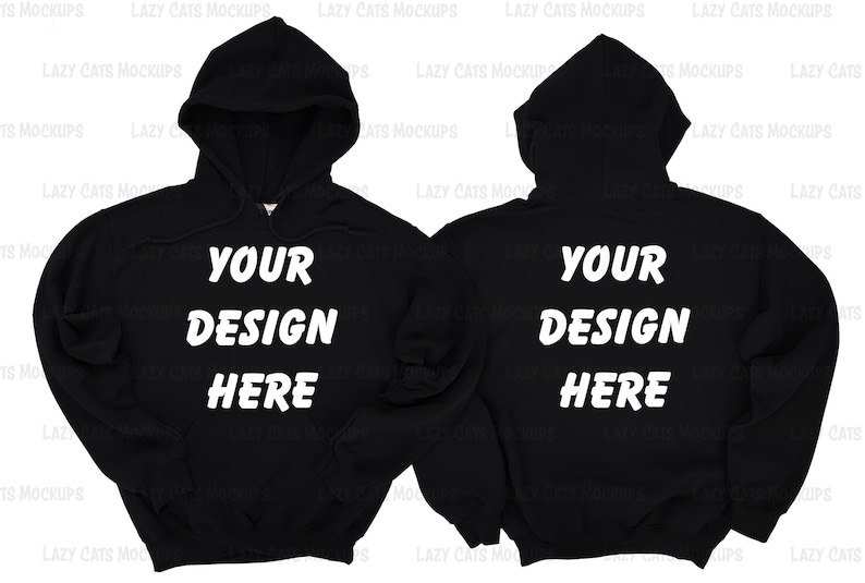 Download Black Hoodie Mock Up Gildan 18500 Back Front Flat Lay ...