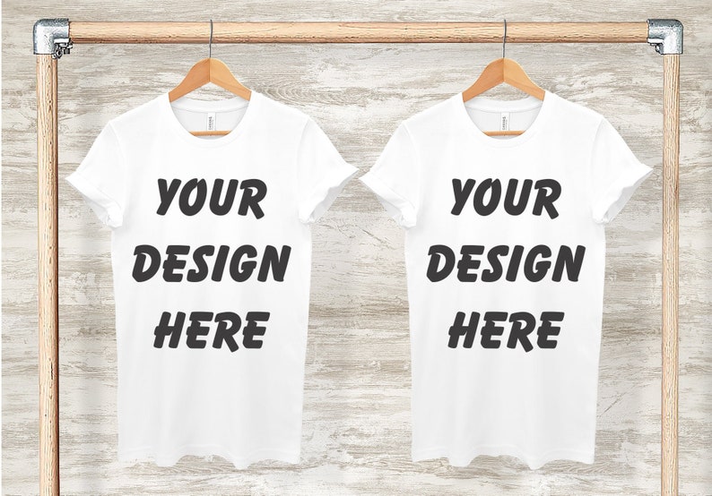 Download Two White Bella Canvas 3001 Mock up T-shirt Mock-up on Hanger | Etsy