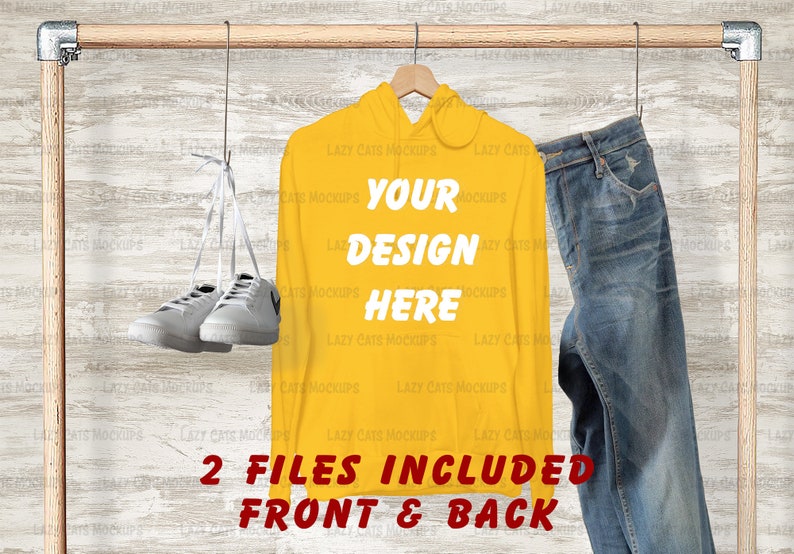 Download Front & Back Gold Hoodie Mock Up Gildan 18500 Mock up | Etsy