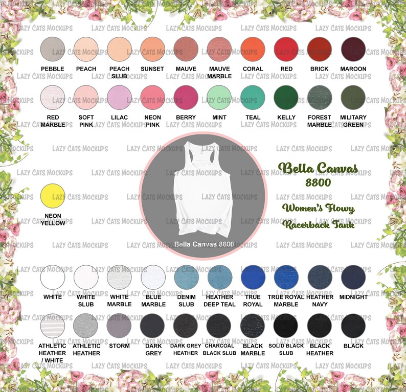 Download Color Chart of All the 41 Colors of Bella Canvas 8800 Tank ...