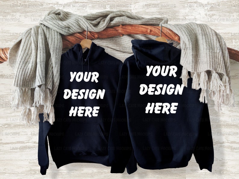 Download Navy Hoodie Mock Up Back Front on Hanger Image Adult Shirt ...