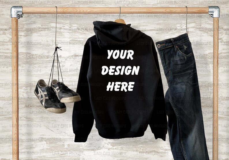 Download Back Black Hoodie Mock Up Gildan 18500 Mock up Sweatshirt ...