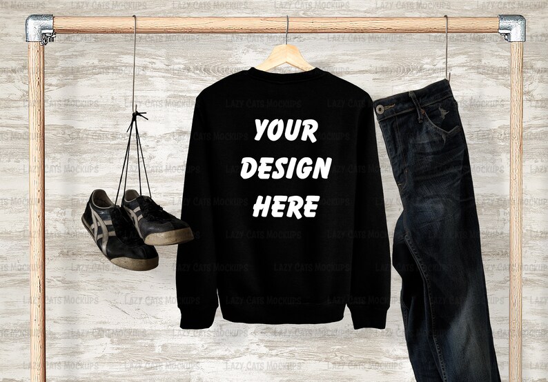 Download Back Black Crew Neck Mock Up Gildan 18000 Mock Up ...