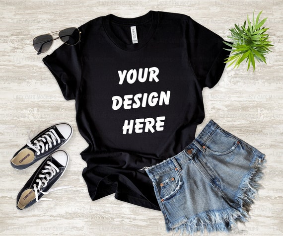 Download Black T Shirt Mock Up Bella Canvas 3001 Summer Setup Image Etsy