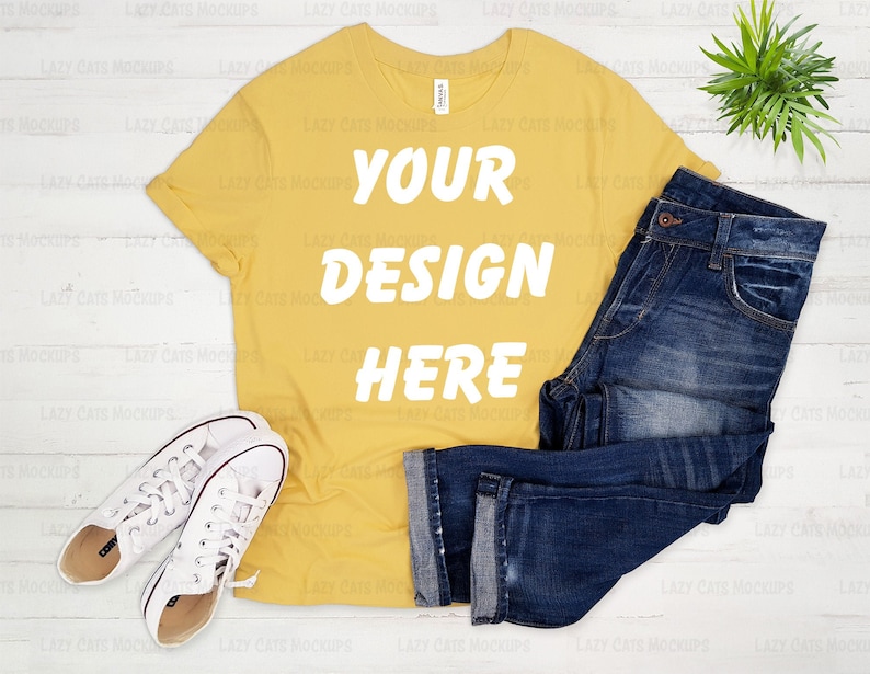 Download Maize Yellow T-shirt Mock Up Bella Canvas 3001 Wooden | Etsy