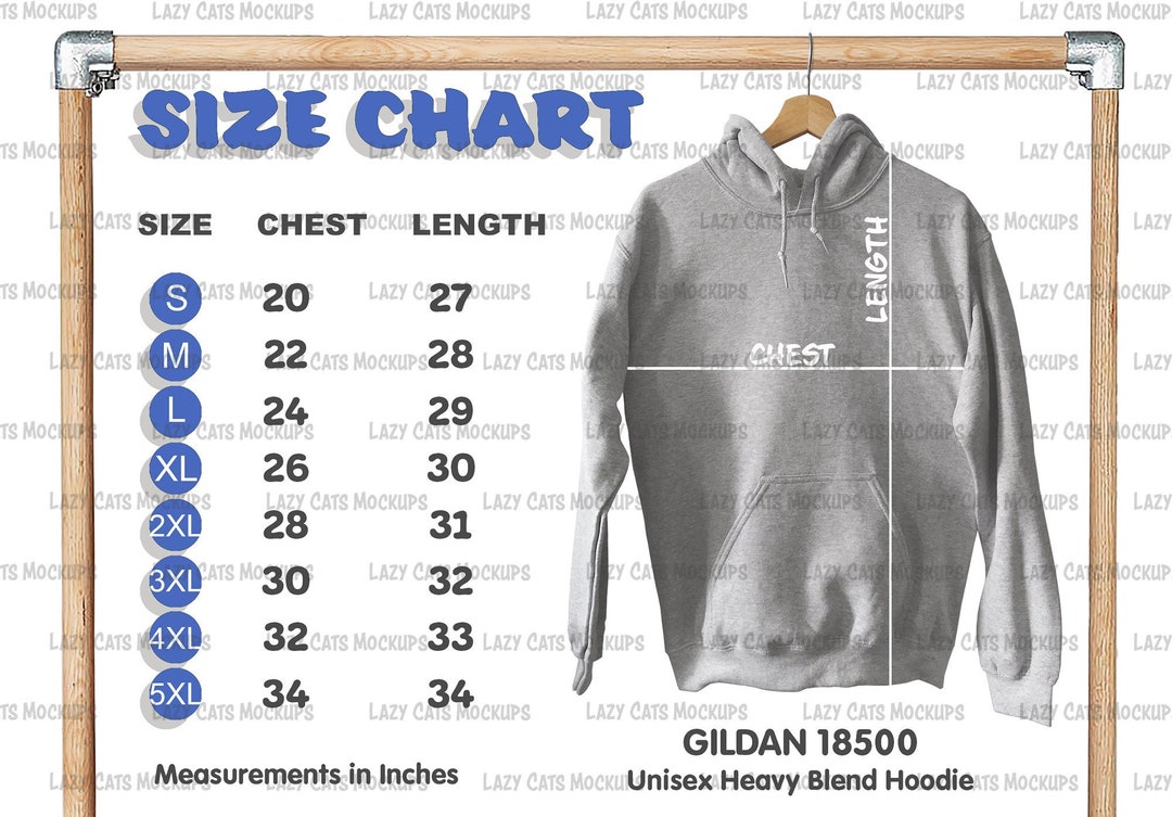 Gildan 18500 Size Chart, Instant Download, Hoodie Mock Up, Gildan 18500 ...