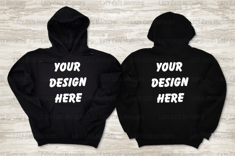 Download Black Hoodie Mock Up Gildan 18500 Back Front Flat Lay ...