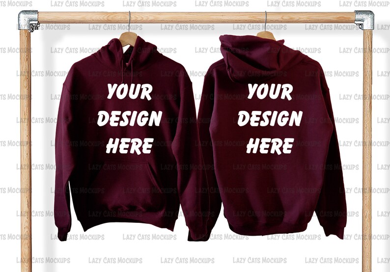 Download Maroon Hoodie Mock Up Back Front on Hanger Image Adult ...