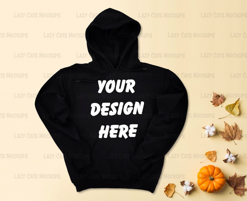 Download Black Hoodie Gildan 18500 Sweatshirt Mock Up Flat Lay ...