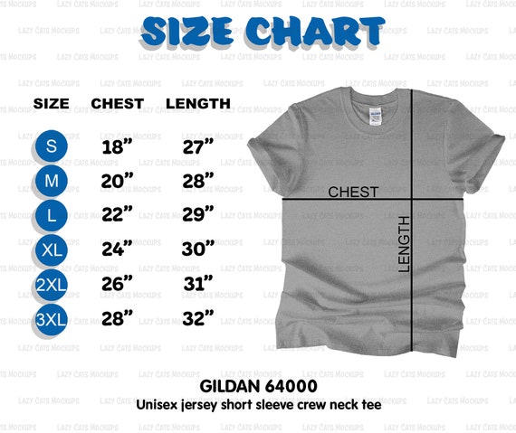 Gildan 64000 Size Chart Instant Download T-shirt Mock Up | Etsy