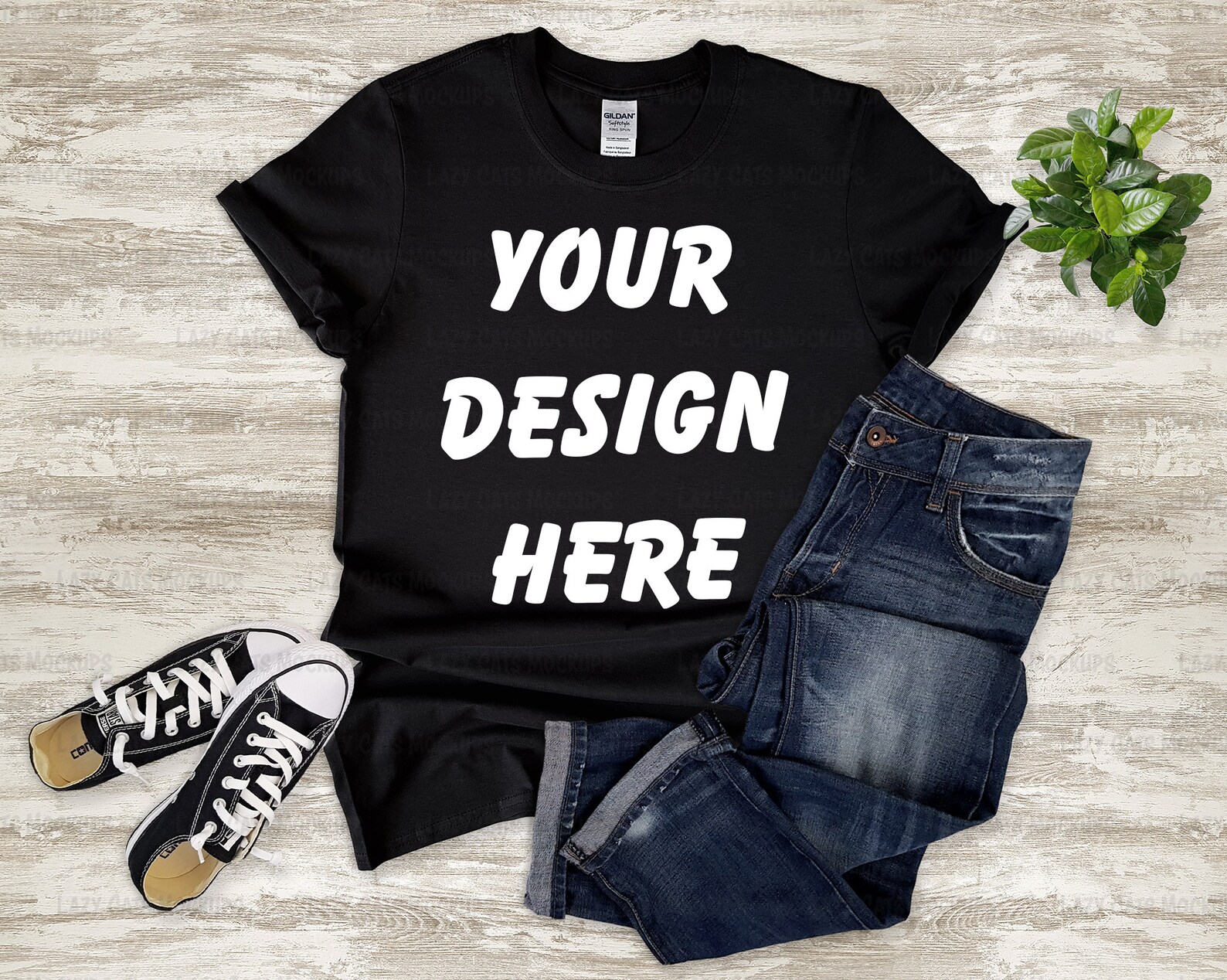 black t shirt flat lay