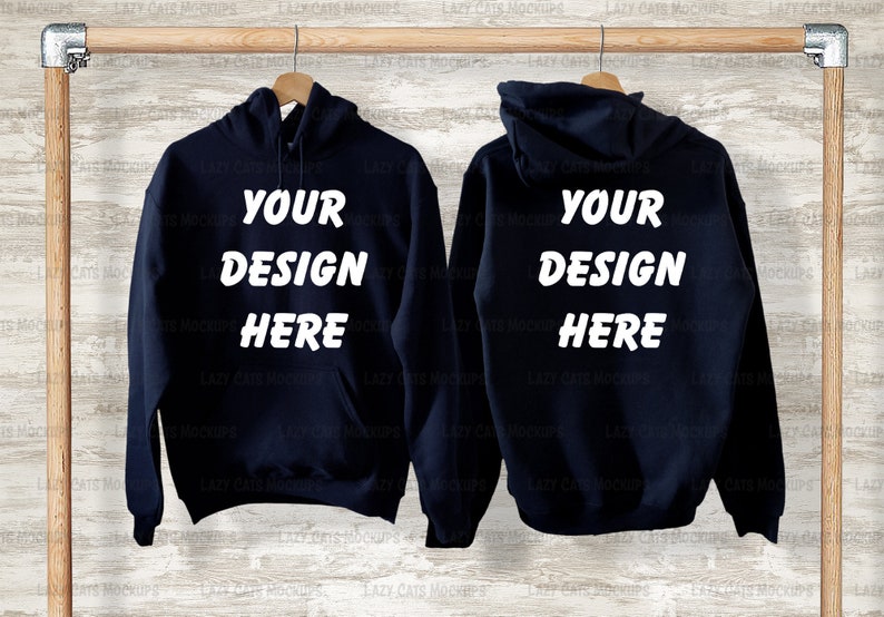 Download Navy Hoodie Mock Up Back Front on Hanger Image Adult Shirt ...