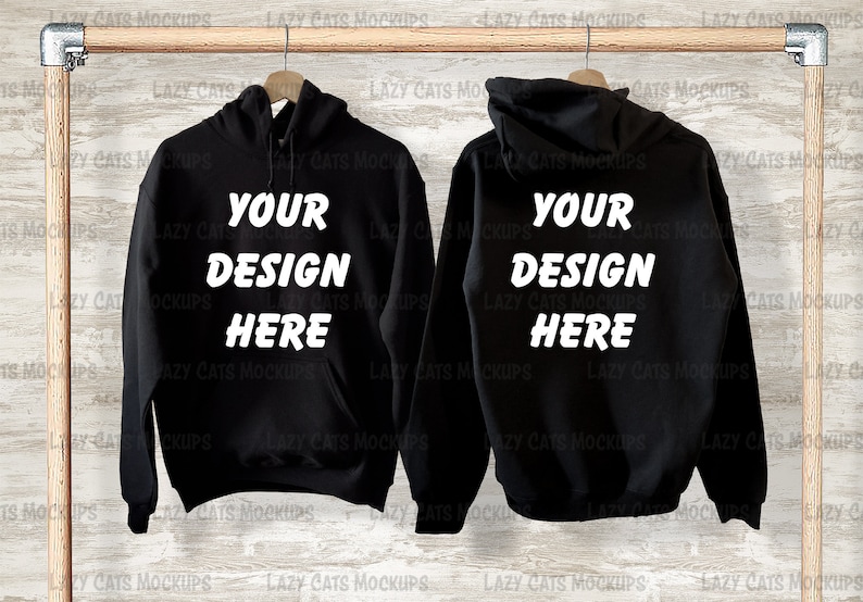 Download Black Hoodie Mock Up Back Front on Hanger Image Adult | Etsy