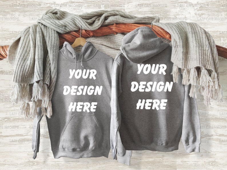 Download Sport Grey Hoodie Mock Up Back Front on Hanger Image Adult ...