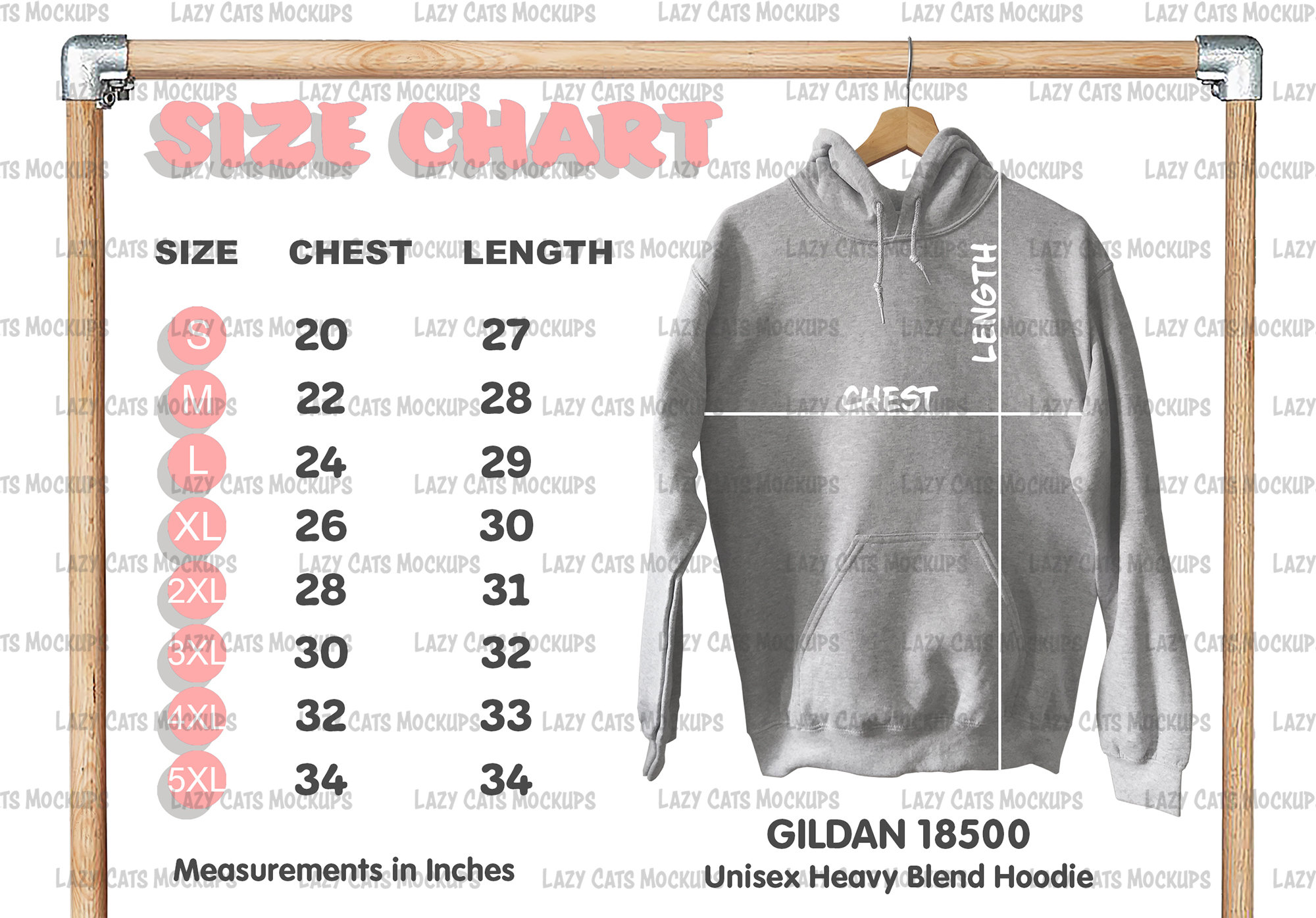 Gildan 18500 Size Chart Instant Download Hoodie Mock Up - Etsy