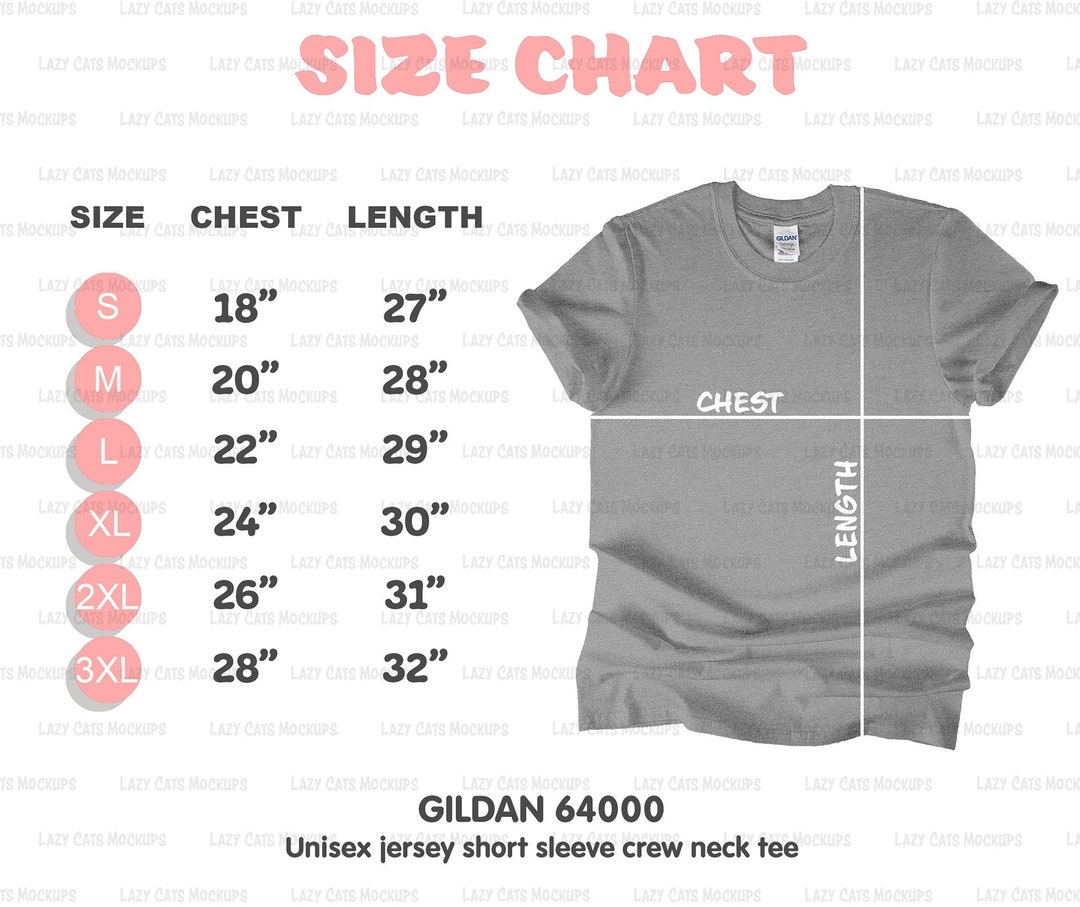 Gildan 64000 Size Chart, Instant Download, T-shirt Mock Up, T-shirt ...