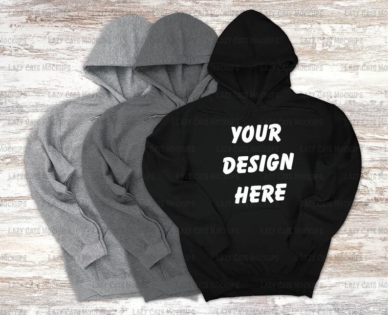 Download Black & 2 Heather grey Hoodie Gildan Mock up Gildan 18500 | Etsy