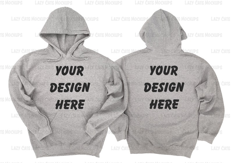 Download Front & Back Sport Grey Hoodie Mock up Gildan 18500 Mock ...