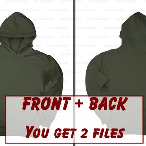 Military Green Front & Back Hoodie Mockup Gildan 18500 Mock up Sweatshirt Mock up Unisex Mock up Hoodie Mock up Gildan Sweatshirt Mockup image 1