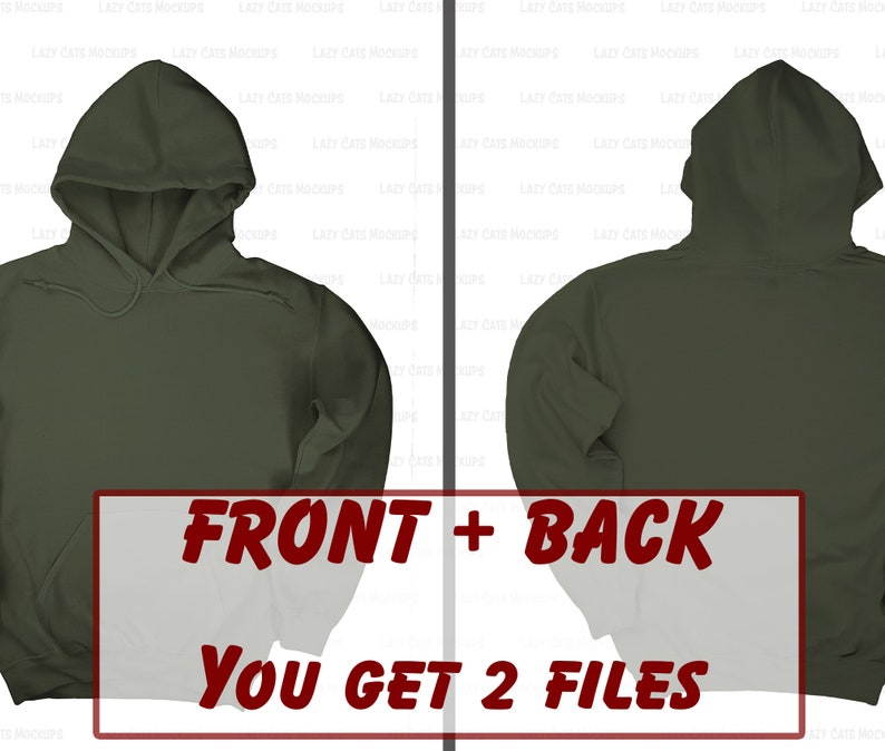 Military Green Front & Back Hoodie Mockup Gildan 18500 Mock up Sweatshirt Mock up Unisex Mock up Hoodie Mock up Gildan Sweatshirt Mockup image 1