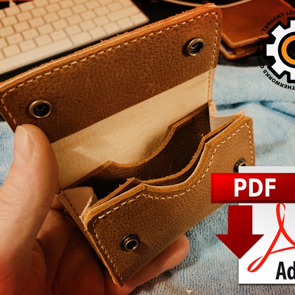 Modello PDF (con segni chiari dei fori dei punti) per una borsa/portafoglio/portamonete minimale - unisex - regalo in pelle