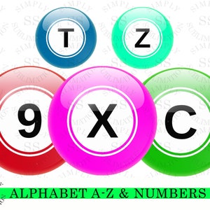 Bingo Balls letras y números conjunto de sublimación del alfabeto, sublimación lindo para niños 6 pulgadas de alto 300 ppp diseño descarga instantánea archivo zip