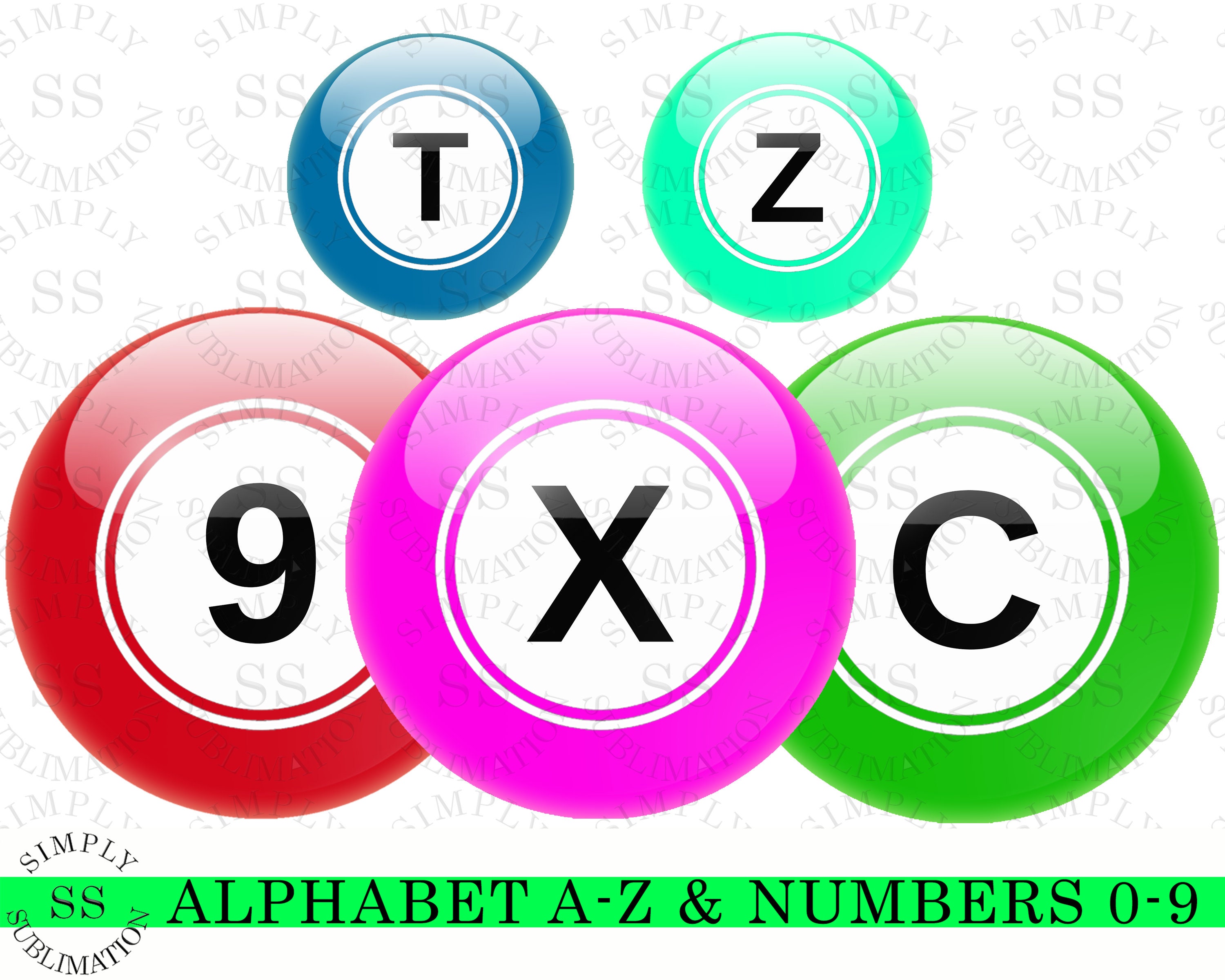 Bingo Balls Letters & Numbers Alphabet Sublimation Set ,sublimation