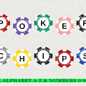 Poker Chip lettres & chiffres alphabet sublimation set, sublimation mignon pour les enfants 6 pouces haut 300 dpi design téléchargement instantané fichier zip