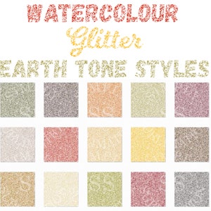 May include: Watercolor glitter earth tone styles. A collection of 12 digital paper swatches in various shades of brown, green, beige, and pink.