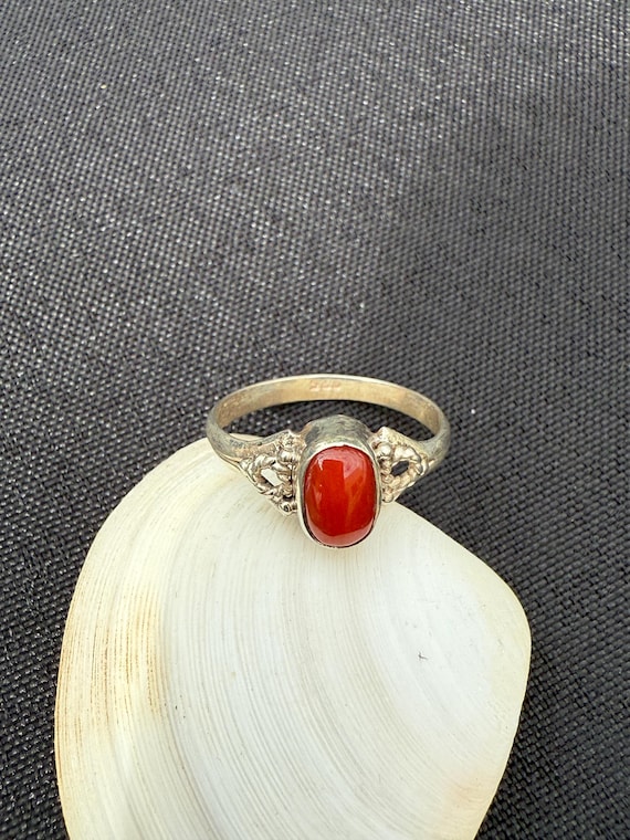 Red Coral Sterling Silver Ring | Boho Statement Jewelry  display picture 2