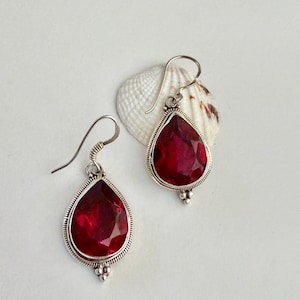 Handmade Ruby Gemstone 925 Sterling Silver Earrings