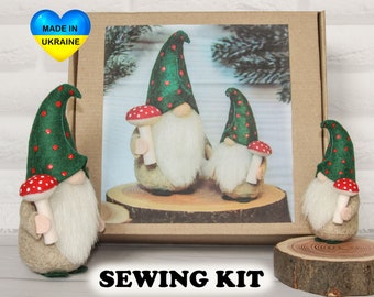 Make Your Own forest gnome with mushroom - Sewing KIT - DIY craft kit  - Sew Your Own Felt Gnome - sewing kit box - DIY Hand Made Gnome