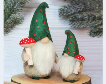 Felt gnome with mushroom - Forest gnome with toadstool - felt Christmas ornament - autumn room decor - mushroom gnome - Woodland dwarf
