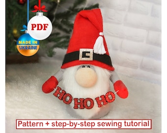 Santa Gnome PDF sewing pattern - Christmas Gnome sewing tutorial - Scandinavian Nordic Tomte - Red Nisse - DIY HandMade Gnome - ho ho ho