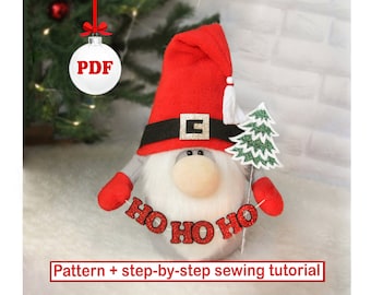 Sewing pattern PDF Christmas Gnome - Scandinavian Santa Gnome sewing tutorial - Nordic Tomte - Red Nisse - DIY HandMade Gnome - ho ho ho