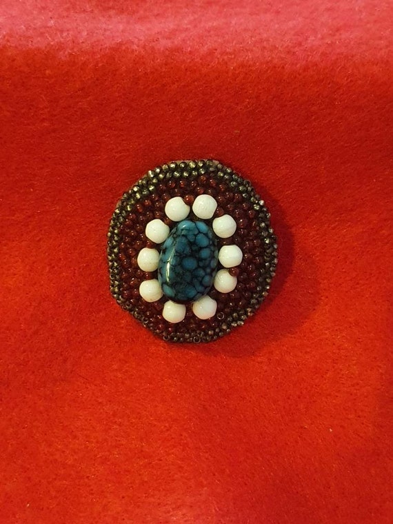 Unique Unusual Hand Crafted Beaded Brooch with Ce… - image 5