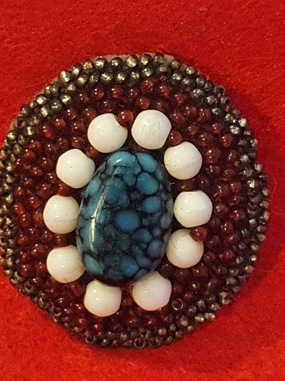 Unique Unusual Hand Crafted Beaded Brooch with Ce… - image 2