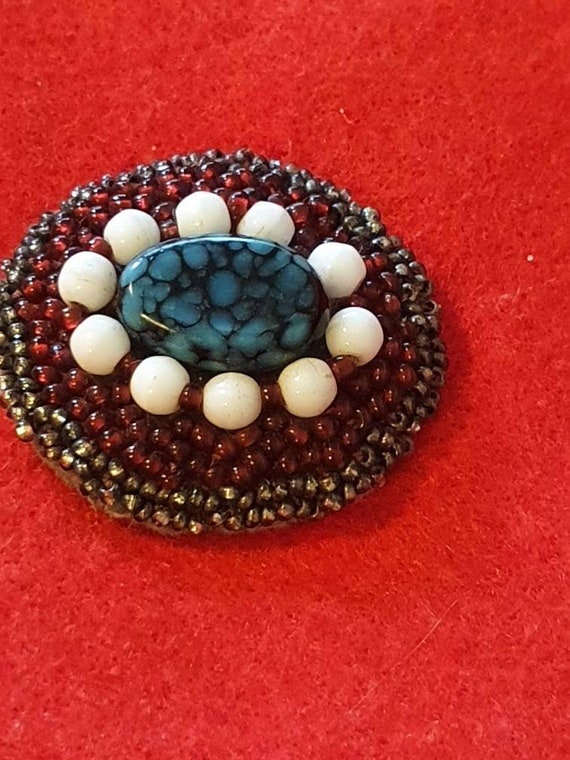 Unique Unusual Hand Crafted Beaded Brooch with Ce… - image 3